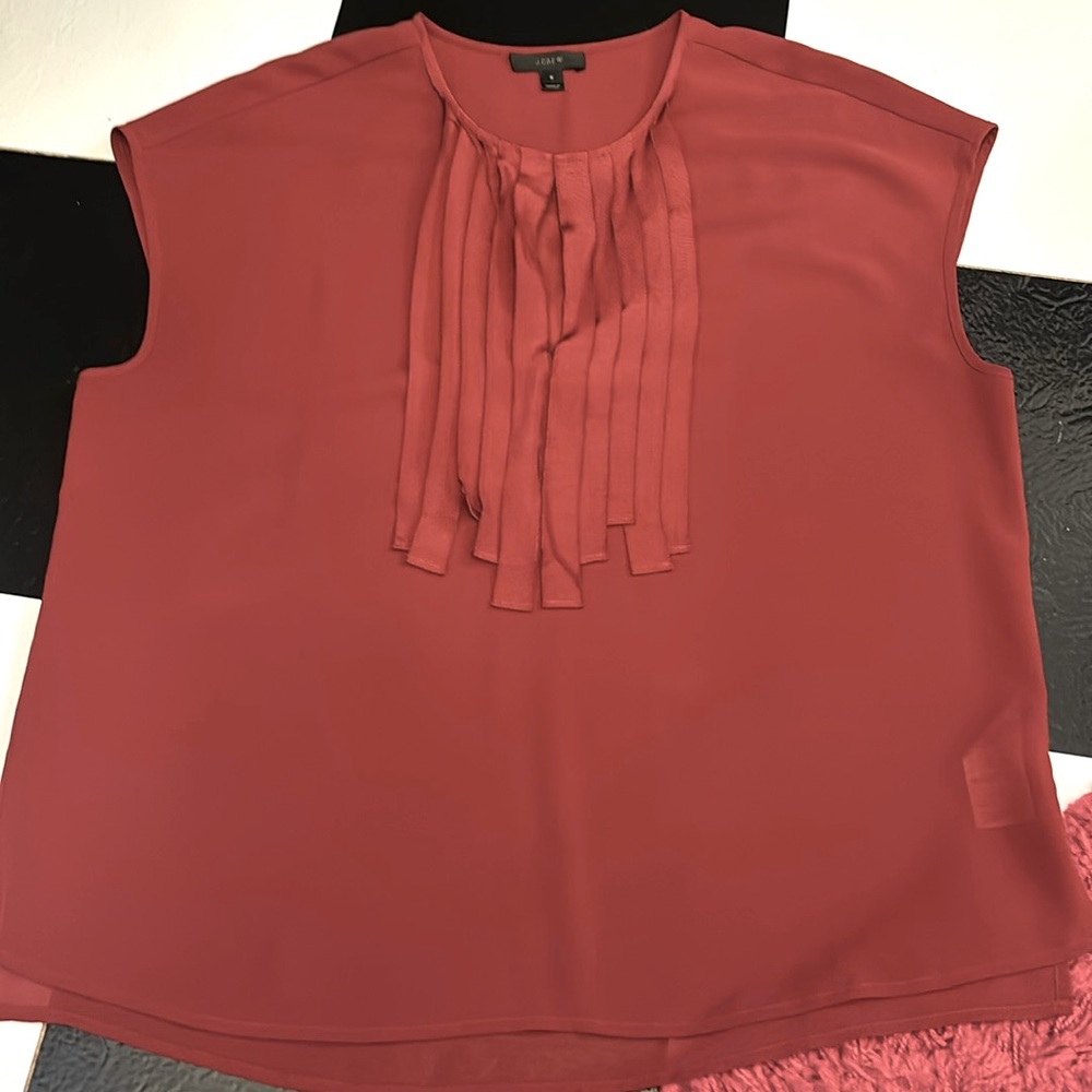 J crew women sleeveless rust blouse with ribbon placket EUC